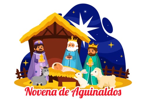 Novena de Aguinaldos Vector Illustration featuring a Holiday Tradition in Colombia, Celebrating Family Gatherings at Christmas in a Flat Background