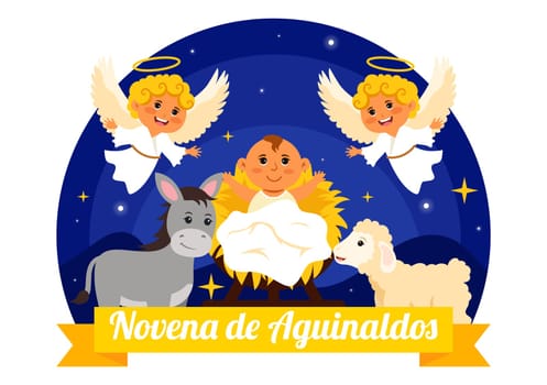 Novena de Aguinaldos Vector Illustration featuring a Holiday Tradition in Colombia, Celebrating Family Gatherings at Christmas in a Flat Background