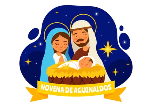 Novena de Aguinaldos Vector Illustration featuring a Holiday Tradition in Colombia, Celebrating Family Gatherings at Christmas in a Flat Background