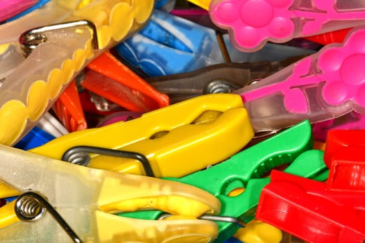 colorful clothespins in a closeup