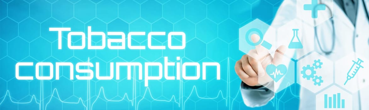 Doctor touching an icon on a futuristic interface - Tobacco consumption