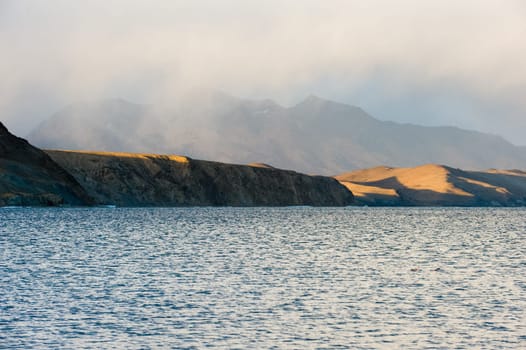 A lake in the Himalayas. Tibet, a large lake in the highlands.
