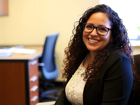 Hispanic happy working smiling woman in the office indoor portrait