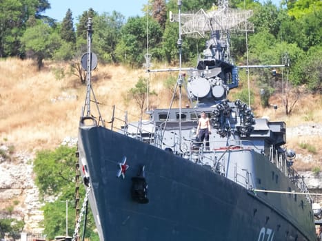 Republic of Crimea, Sevastopol - July 28, 2019: Ships of the Black Sea Fleet of Russia on the celebration of the Day of the Russian Navy in Sevastopol.