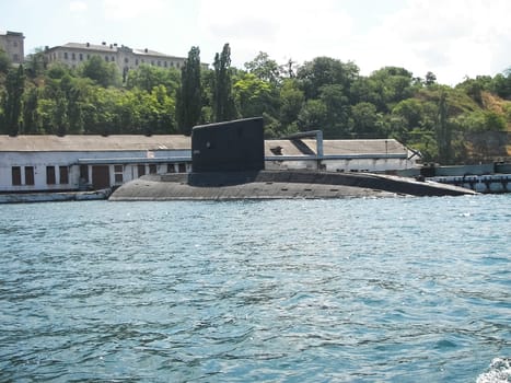 Republic of Crimea, Sevastopol - July 28, 2019: Submarine of the Black Sea Fleet off the coast of Sevastopol.