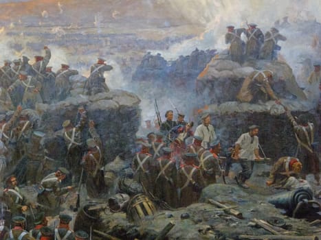 Republic of Crimea, Sevastopol - June 20, 2019: Reconstruction of the events of the defense of Sevastopol in the Crimean War of 1854-55.