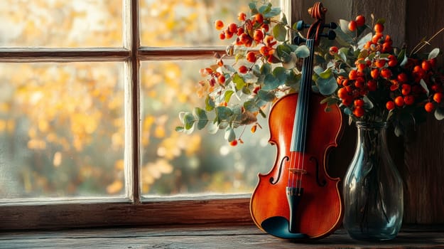a classic wooden violin. AI generative.