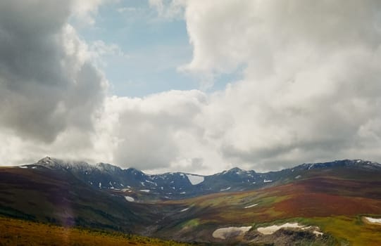 Altai landscape mountains and clouds. Nature is altai.