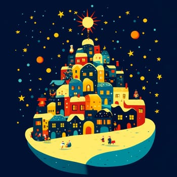 city on New Year's Eve, Christmas tree in the middle AI generative.