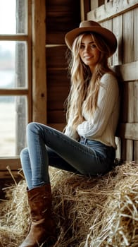 A beautiful cowgirl in jeans . AI generative.