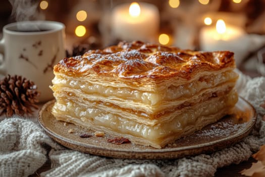 Freshly baked pies with filling. AI generative.