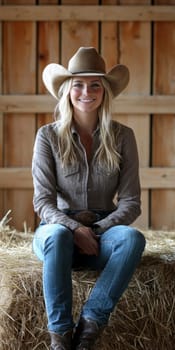 A beautiful cowgirl in jeans . AI generative.