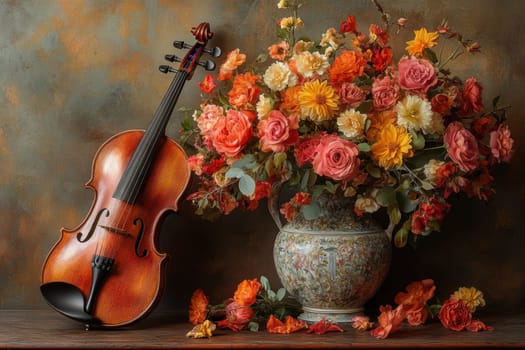 a classic wooden violin. AI generative.