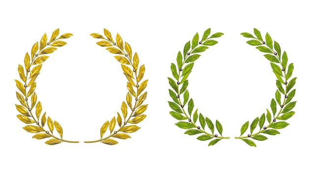 Laurel wreath gold and green, isolated illustration