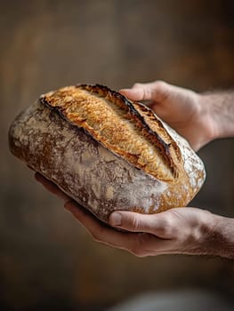 passing a loaf of bread from one hand to another, symbolizing sharing and human ties. AI generative.