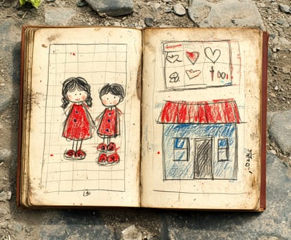 Children painting drawings. AI generative.