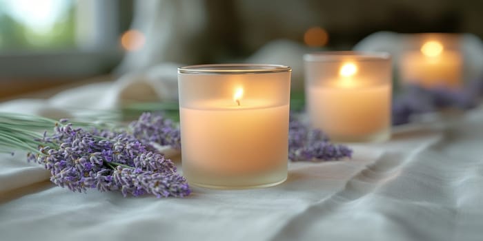 romantic setting featuring sprigs of lavender. AI generative.