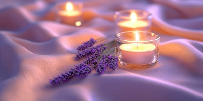 romantic setting featuring sprigs of lavender. AI generative.