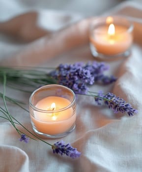 romantic setting featuring sprigs of lavender. AI generative.
