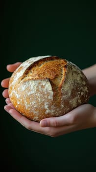 passing a loaf of bread from one hand to another, symbolizing sharing and human ties. AI generative.