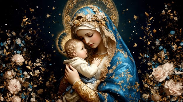 Mother of God with a baby. AI generative.