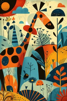 Illustration for children, savannah animals. AI generative.