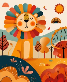 Illustration for children, savannah animals. AI generative.