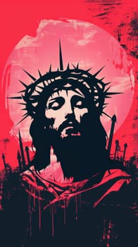 A poster with an image of Jesus, printed in a simplified vector art style, AI generative.