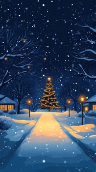 city on New Year's Eve, Christmas tree in the middle AI generative.