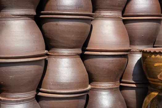 Ceramic plant pots at flower market, stock photo
