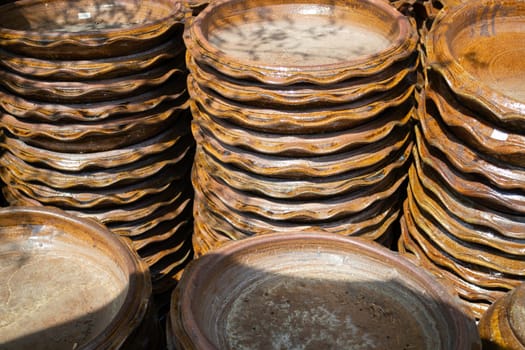 Ceramic plant pots at flower market, stock photo