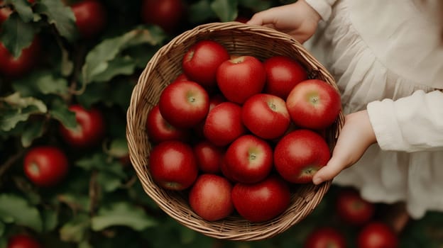 A basket filled with freshly picked red apples, symbolizing harvest, freshness, and healthy eating.