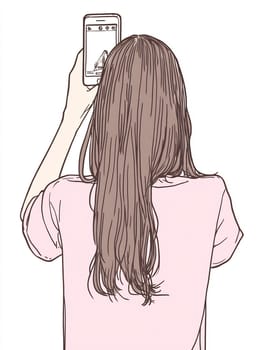 A person with long hair holds a smartphone, engrossed in capturing a moment, possibly at a casual gathering or event.