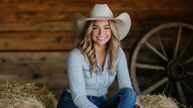 A beautiful cowgirl in jeans . AI generative.