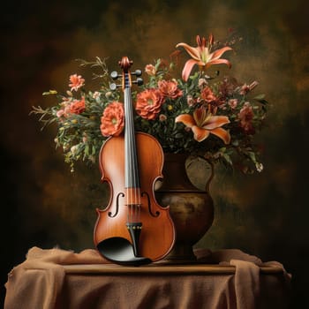 a classic wooden violin. AI generative.