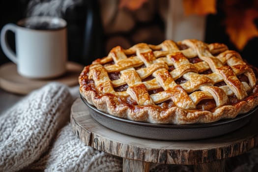 Freshly baked pies with filling. AI generative.