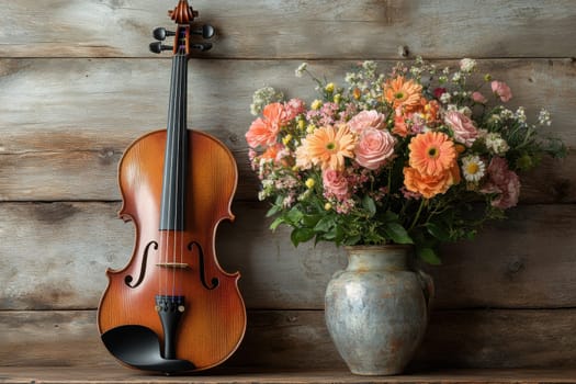 a classic wooden violin. AI generative.