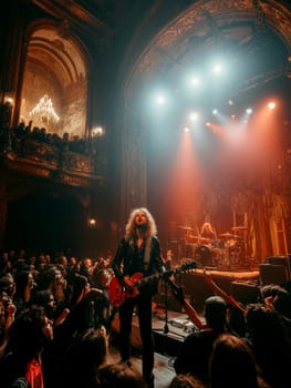 rock concert taking place in a small, intimate concert hall. AI generative.