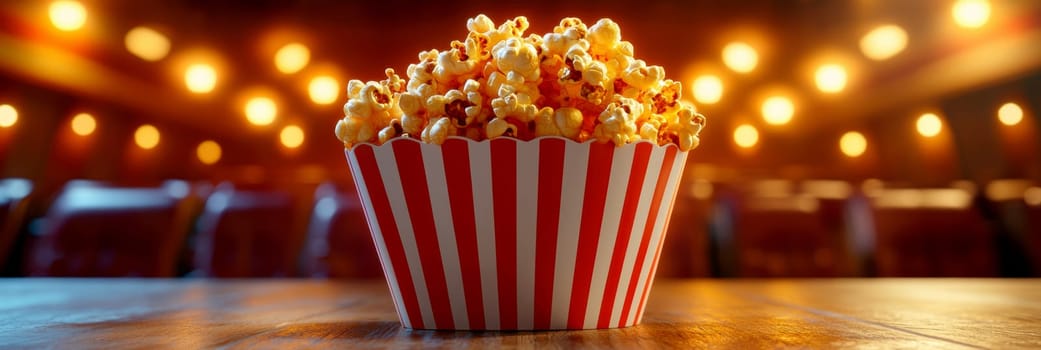 freshly popped popcorn in a cinema. AI generative.