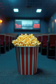 freshly popped popcorn in a cinema. AI generative.