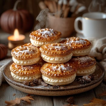 Freshly baked pies with filling. AI generative.