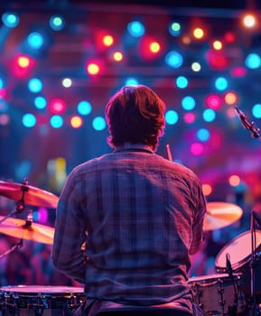 rock concert taking place in a small, intimate concert hall. AI generative.