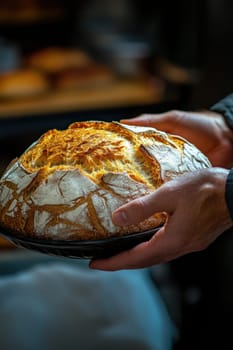 passing a loaf of bread from one hand to another, symbolizing sharing and human ties. AI generative.