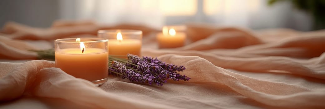 romantic setting featuring sprigs of lavender. AI generative.