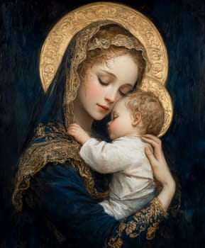 Mother of God with a baby. AI generative.