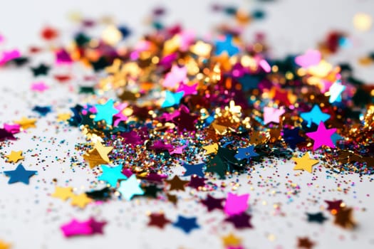 coloured confetti as a white New Year's background. AI generative.