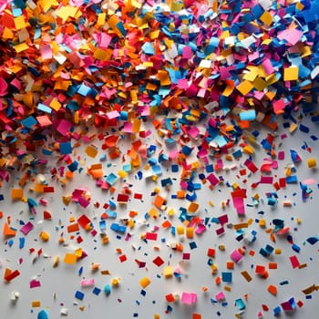 coloured confetti as a white New Year's background. AI generative.
