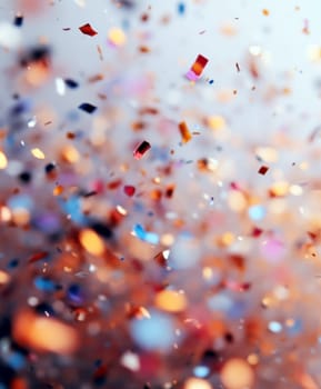coloured confetti as a white New Year's background. AI generative.