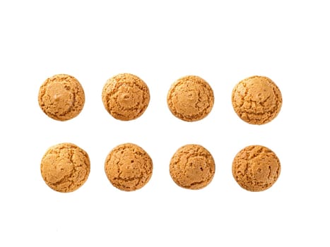 Set of cookie amaretti isolated on white background - traditional Italian Sardinian pastry. Delicious amaretti biscuit cookies made from almond or apricot kernels cut out background with clipping path