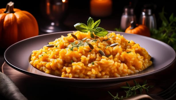 vegetarian pumpkins risotto, AI generated image